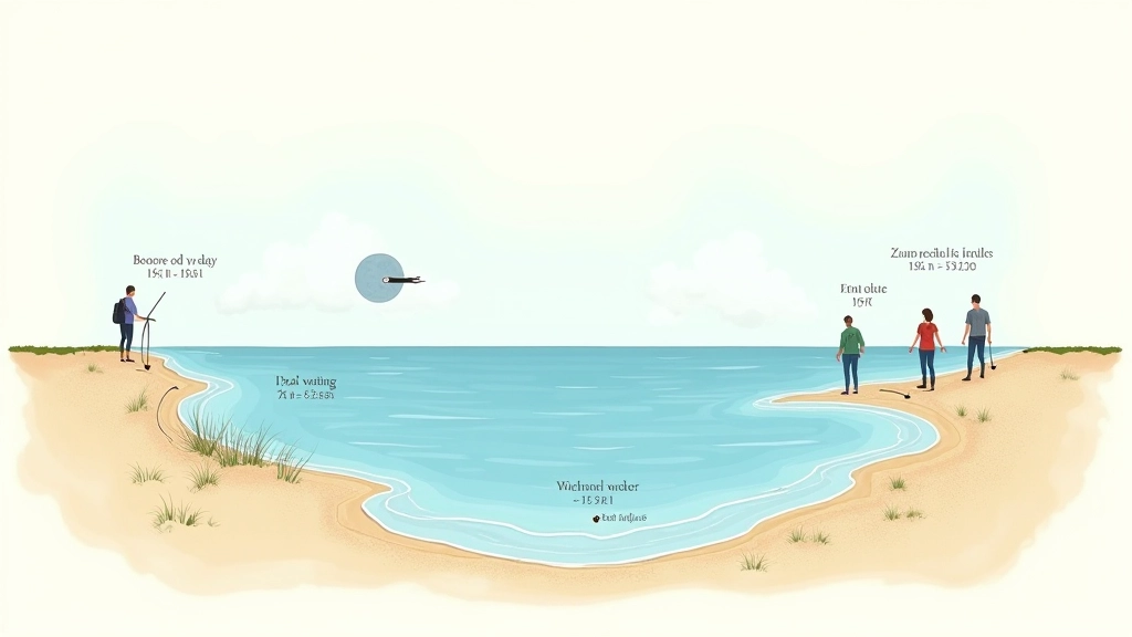 Diagram showing tidal cycle with moon phases and water level changes throughout the day